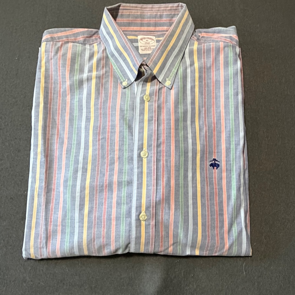 Brooks Brothers 346 Button Down Shirt Mens XL Multi Color Striped Supima Cotton